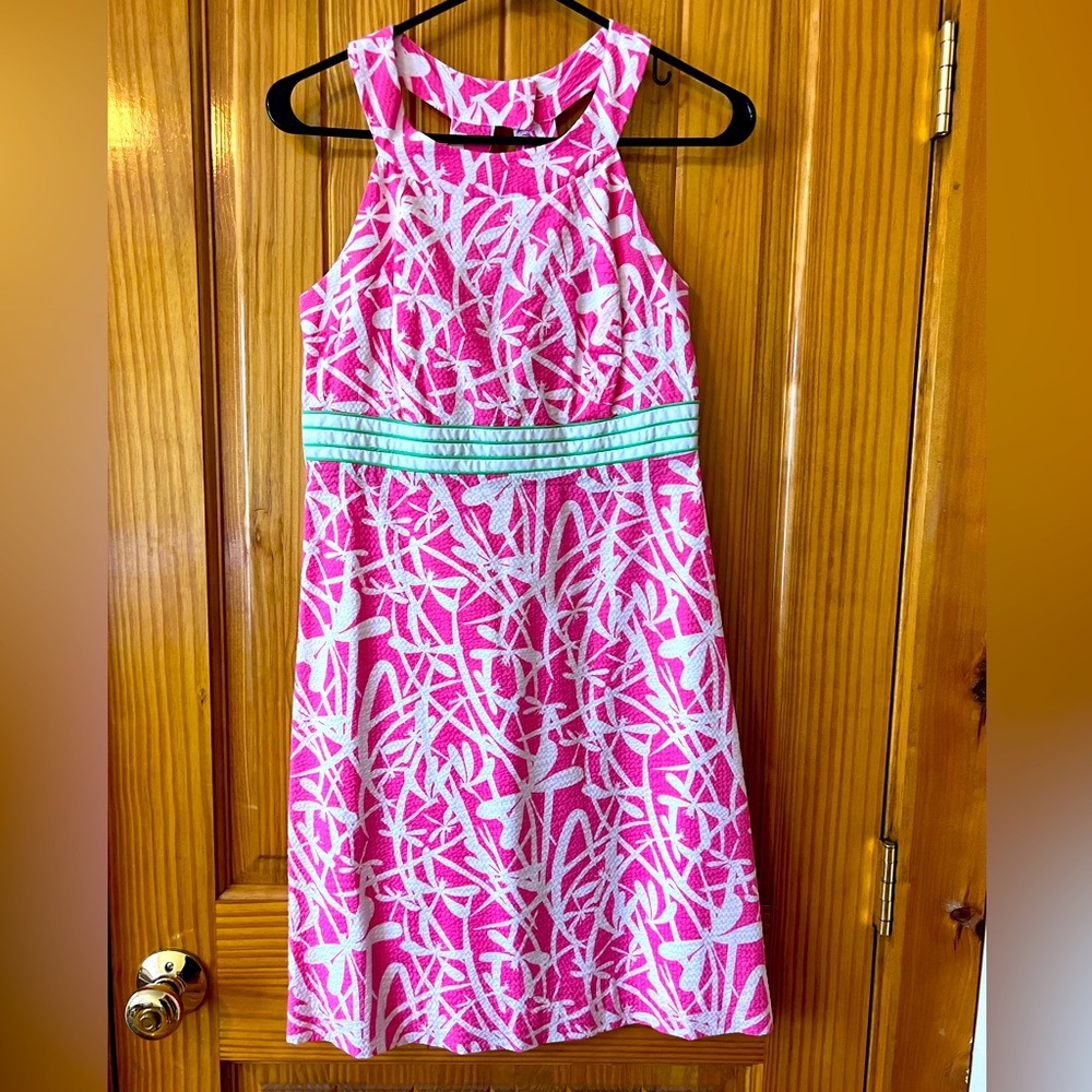 EUC Lilly Pulitzer Tinsley Seersucker Pink Light My Fire Dragonfly dress